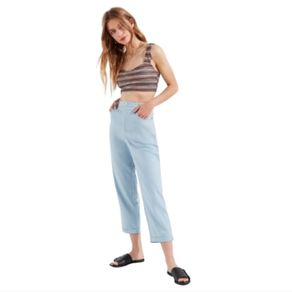 UO Urban Outfitters Grace Light Blue Linen Cropped Pant Women's Size 0